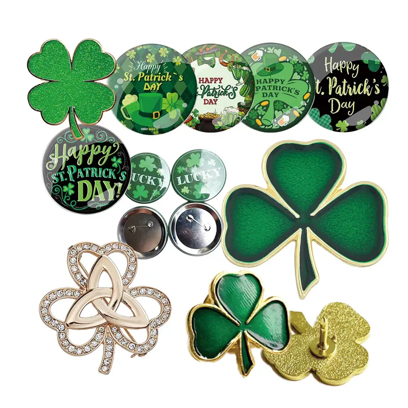 St. Patrick günü yonca yaka iğneler broşlar Patrick günü iyilik nimet kartları ile iyi şanslar üç yaprak Shamrock Pin