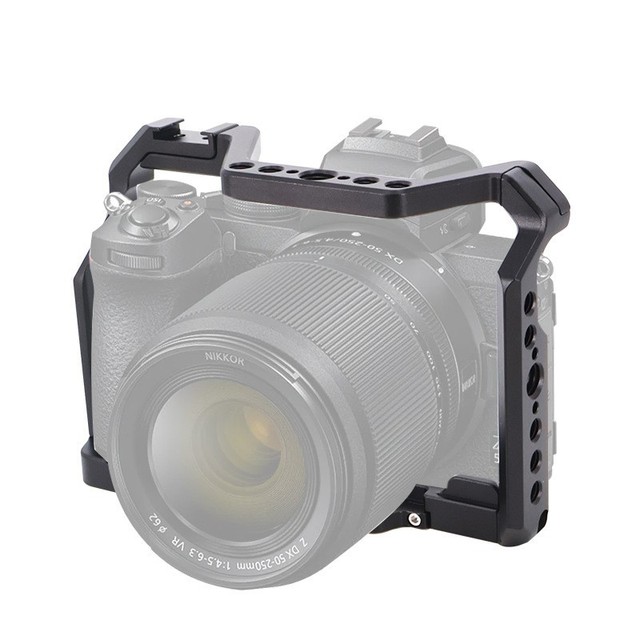 KAMPHO Aluminum Camera Cage for Nikon Z50 with Cold Shoe, 1/4'', 3/8'' ARRI Locating Hole, Quick Release Plate for Arca-Swiss