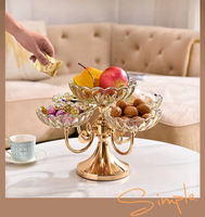 Licht luxe Scandinavische glazen meerlaagse fruitplank, gedroogd fruit vijf-vakjes schaal voor huishoudelijk gebruik in de woonkamer, licht luxe dienblad