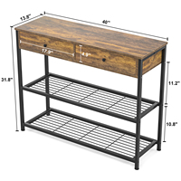 Mesa Consola Estrecha de Estilo Rústico Moderno con 3 Cajones, Madera y Metal Antiguo, MDF, para Sala de Estar, Hotel, Hogar, Granja, Comedor, Taller, Apartamento