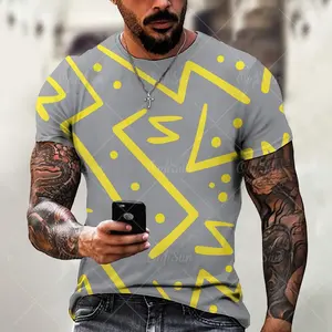 Top da uomo stile geometrico retrò con <span class=keywords><strong>stampa</strong></span> 3D t-shirt oversize Street Designer a maniche corte in tessuto - Product Image 5