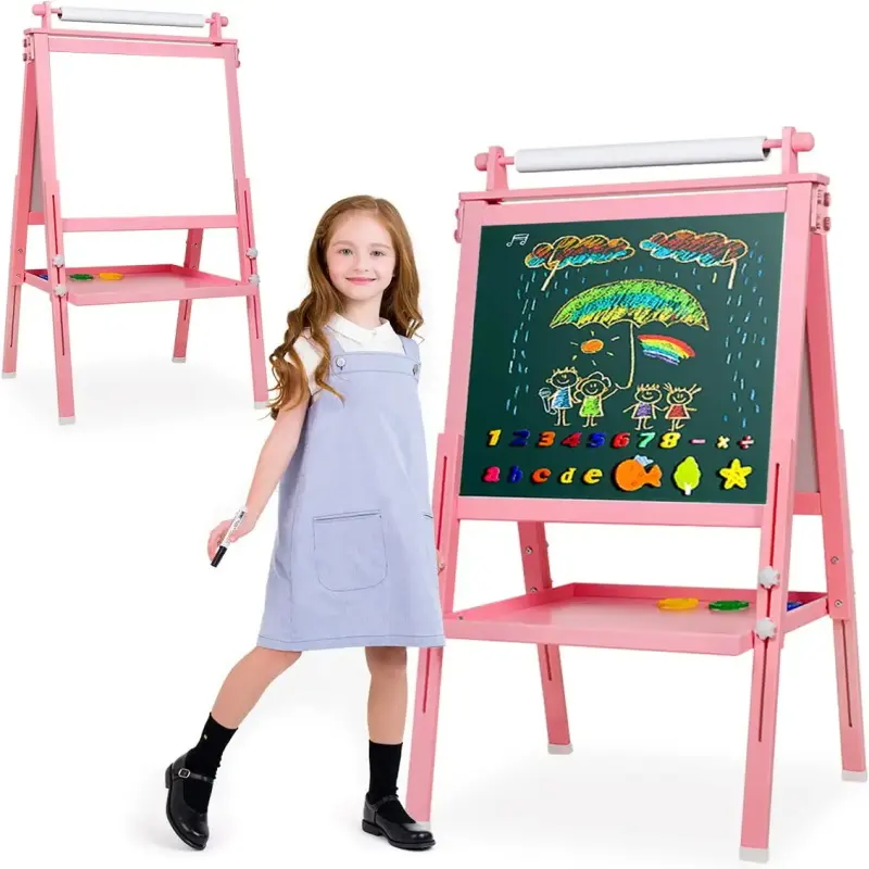 Kids Educational Toys Fold Solid Easel Children Double Sided Wood Magic Drawing Board