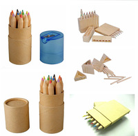 Mini crayons de couleur en bois naturel de 3.5 pouces ensemble de 6 crayons d'emballage en papier kraft avec logo personnalisé pour le dessin d'enfants