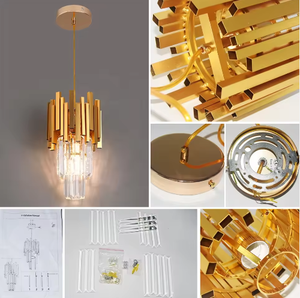 Lustre moderne en cristal doré et aluminium avec hauteur réglable, douille E27 pour éclairage intérieur de maison et villa - Product Image 5