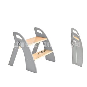 <b>Foldable</b> Wooden <b>Step</b> Stool For Kids Bathroom Toilet Gray Blue 2-4 Years Multifunctional Non Slip Design - Product Image 3