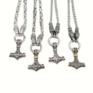 Oferta Especial: Collar de Acero Inoxidable 316L con Cadena Bizantina, Colgante Martillo de Thor Vikingo, Cierre de Cabeza de Animal y Diseño de Cesta de Flores, Joyería Bicolor - Product Image 1