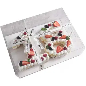 IMEE Rectangle Age Number Cake Packaging Box Transparent Clear Dessert Box Big Plastic Birthday Cake Box