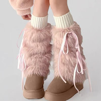 Chaussettes-chaussons souples pour femme, style Y2K, automne/hiver, avec détails nœud et lacets, mi-mollet, en polyester