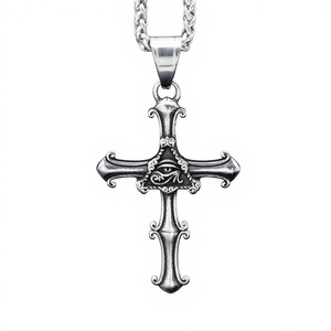 <span class=keywords><strong>Collier</strong></span> <span class=keywords><strong>croix</strong></span> thaïlandaise en argent avec œil <span class=keywords><strong>de</strong></span> Horus, pendentif tendance style rétro urbain pour homme - Product Image 6
