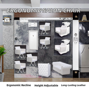 Ensemble de mobilier de salon ergonomique en cuir synthétique durable, fauteuil de coiffure inclinable, miroir réglable en hauteur, portable pour hôtel et atelier - Product Image 2