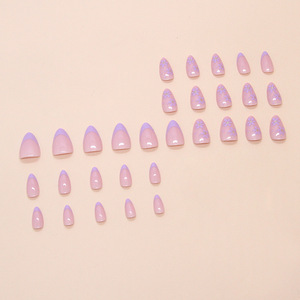 24 piezas Venta caliente al por mayor <span class=keywords><strong>uñas</strong></span> postizas 3D púrpura de alta calidad acrílico <span class=keywords><strong>uñas</strong></span> postizas <span class=keywords><strong>cortas</strong></span> almendra brillo prensa en las <span class=keywords><strong>uñas</strong></span> - Product Image 3