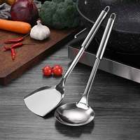 Batterie de Cuisine Complète en Acier Inoxydable Argenté, Ustensiles de Cuisine avec Manche, Idéal pour Hôtels et Usage Domestique, Incluant Spatule, Cuillère et Louche