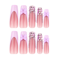 24 pièces 4304 Faux ongles à presser en acrylique PMMA, forme cercueil longue, style français, art romantique, couleur bonbon