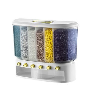 Dispensador de Granos de 6 Compartimentos, Contenedor de Arroz de un Solo Toque, Almacenamiento de Cereales Montado en la Pared, Organizador Hermético a Prueba de Humedad e Insectos para Cocina - Product Image 2