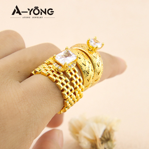 Original Design Wedding <b>Couple</b> <b>Rings</b> 21k Gold Plated Italian Sparkly Zirconia Unique Personality <b>Ring</b> for Gift - Product Image 2