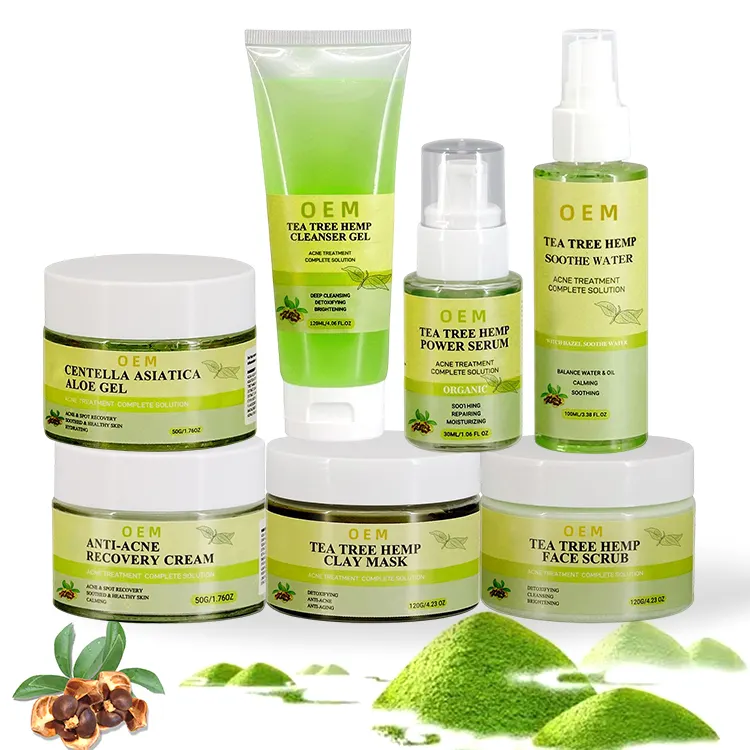 Sérum de beauté organique végétalien naturel, Toner de lavage du visage, traitement de l'acné, crème pour le visage, arbre à thé, ensemble de soins de la peau