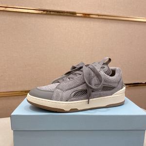 Baskets décontractées grises en tissu éponge avec empiècements en maille perforée, chaussures de skate tendance sur mesure à lacets pour hommes, originales d'usine - Product Image 1