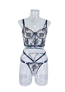 批发高品质两件套蕾丝性感内衣蕾丝内衣女性Ropa室内内衣性感女性化 - Product Image 5