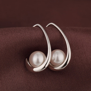 Hoop Arc Pearl <b>Earrings</b> | Trendy 18K PVD Gold Plated Stainless Steel <b>Hooks</b> | Lustrous Zircon Waterproof Hypoallergenic Jewelry - Product Image 2