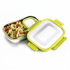 Lonchera de Acero Inoxidable Hermética a Prueba de Fugas con 2 Compartimentos, Contenedor de Alimentos Rectangular Tipo Bento para Oficina y Escuela - Product Image 1