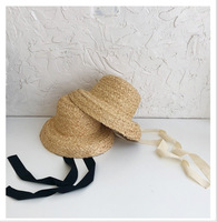 Sombrero de paja de rafia para niñas, sombrero de paja de verano a prueba de viento para playa al aire libre, venta al por mayor