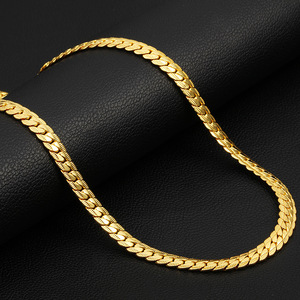 Collier chaîne Figaro plate plaqué or 18 carats pour homme, bijoux hip-hop, chaîne fouet de 5 mm avec motif dents de cheval en relief, collection 2026 - Product Image 5