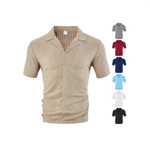 Chemise à manches courtes pour homme, taille européenne, décontractée, respirante, col rabattu, couleur unie, style cardigan d'été - Product Image 3