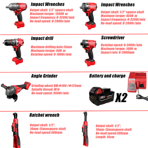 Automotive Repair DIY Power Tool Set Cordless Angle Grinder Impact Wrench Drill Driver Ratchet 2x5A Batteries Charger Tool Bag - Product Image 2