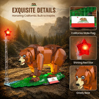 JMBricklayer Nouveauté : Ensemble de blocs de construction Ours grizzly de Californie avec éclairage, 1060 pièces, modèle animal en briques, jouet décoratif de collection
