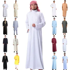 Muslim Clothes Men Jubba Thobe Long Sleeve white Solid Color Breathable Robes Stand Collar Islamic Arabic Kaftan Men Abaya