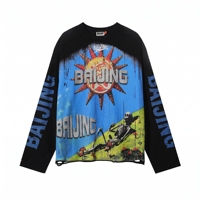 T-shirt personnalisé à manches longues pour homme, coupe oversize, imprimé graphique Squelette Soleil, style Streetwear Hip Hop, Marque privée, Faible MOQ, OEM ODM, Usine professionnelle