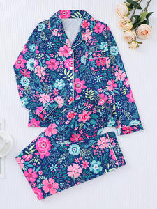 Conjunto de pijama cómodo para el hogar para mujer, manga larga, cuello vuelto, estampados variados, estilos de temporada para mujer - Product Image 6