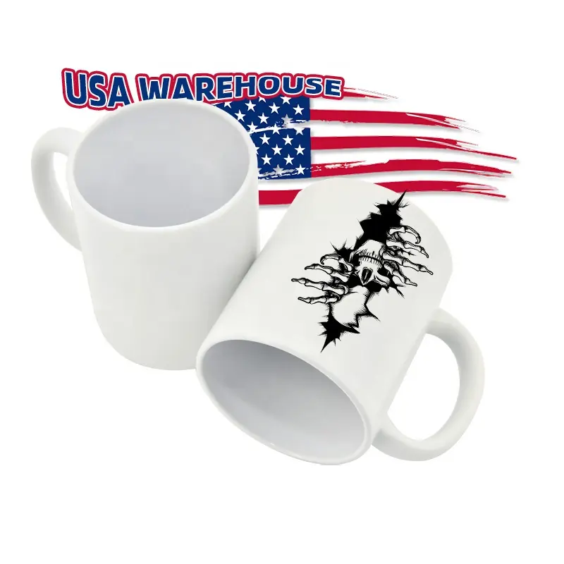 USA Warehouse 11oz Sublimation becher Blank White Coated Custom Keramik becher Kaffeetassen Kakao milch Tee becher DIY Geschenke