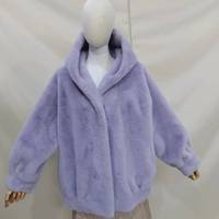 Nouvelle Arrivée Manteau Trench Femme Vintage Hiver Violet à Carreaux en Fausse Fourrure de Vison Haute Qualité Anti-Rétrécissement à Capuche Teinture Parfaite