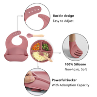 4 PCS Plateaux adhésifs pour bébés et torchons ajustables Jeux de cuillères et fourchettes pour bébés avec manches en bois Ensem