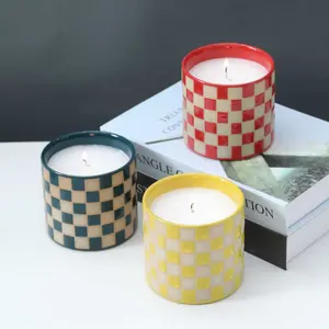 Checkerboard Keramik Kerzenhalter kreatives Design Farben Kerze Behälter Dekoration