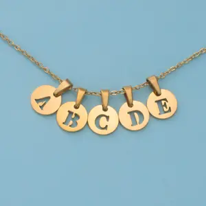 Stainless Steel Pendant Round Customized Charm Hollowed Out 26 English Letters Accessories Diy Jewelry Letters Charms