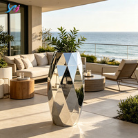 Jardinière moderne en acier inoxydable taillé en diamant, durable, finition miroir, pour intérieur et extérieur