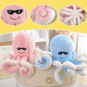 Peloso morbido otto gambe ricci cartone animato sorriso <span class=keywords><strong>polpo</strong></span> peluche con fresco nero occhiali da sole decorazione cotone <span class=keywords><strong>blu</strong></span> <span class=keywords><strong>polpo</strong></span> peluche - Product Image 3