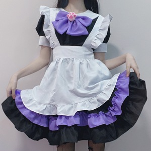 Disfraz de Cosplay de Sirvienta Japonesa, Delantal Negro y Morado, Lazo, Diadema con Patas de Gato, Vestido Lolita para Adultos, Disfraz para Actuaciones, Primavera 2025, 100% - Product Image 1