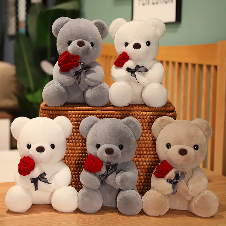 Wholesale Cute Rose Teddy Bear Best Valentines Day Gift Teddy Bear Hug Rose Flower Plush Toy
