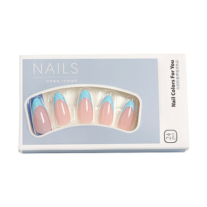 <span class=keywords><strong>Faux</strong></span> ongles classiques français longs en amande nude avec pointe bleue, personnalisables pour les professionnels, directement de l'usine - Product Image 4