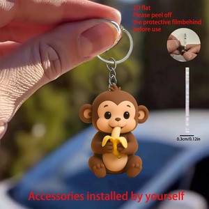 Porte-clés en acrylique singe mangeant une banane, plat <span class=keywords><strong>2D</strong></span>, dessin animé, vente en gros, cadeaux de fête et breloques de sac en vrac - Product Image 2