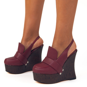 Sandales à talons compensés hauts pour femmes, à plateforme épaisse, bout rond, à bride arrière, à motifs en bois, style escarpins - Product Image 1