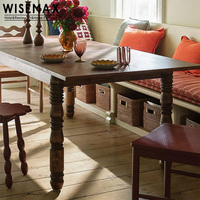 WISEMAX FURNITURE Tables de salle à manger de style rétro, tables de cuisine en bois massif sculpté, table de salle à manger 4 places pour restaurant, hôtel, villa