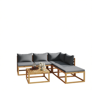 Ensemble de salon de jardin en bois d'acacia massif, 6 pièces, avec coussins, mobilier de jardin, design contemporain, résistant aux intempéries - Product Image 1