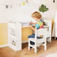 Ensemble table et chaise pour tout-petits avec porte-rouleau de papier amovible, armoire à compartiments, tiroir de rangement et étagère à livres, 2-en-1