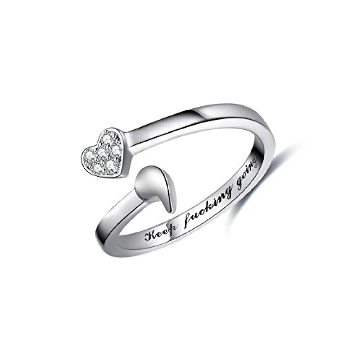 Inspirational Gifts In Stock 925 Sterling Silver Ring Keep Going Semicolon Heart Open Ring For Women