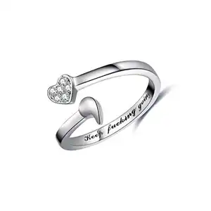 Inspirational Quà Tặng Trong Kho 925 Sterling Silver Ring Tiếp tục Đi Dấu chấm phẩy Trái Tim Mở Vòng Đối Với Phụ Nữ