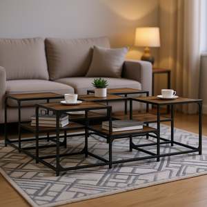 Tavolino da Caffè in Rovere Affumicato con Piedi Regolabili, Stile Industriale Moderno con Struttura in Metallo, Arredamento per Soggiorno - Product Image 2